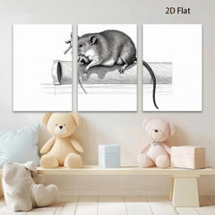 2D flat 1pc Curious rodent atop pipe whimsical farmhouse wall art bathroom decor living room canvas prints gallery wrapped modern minimalist
