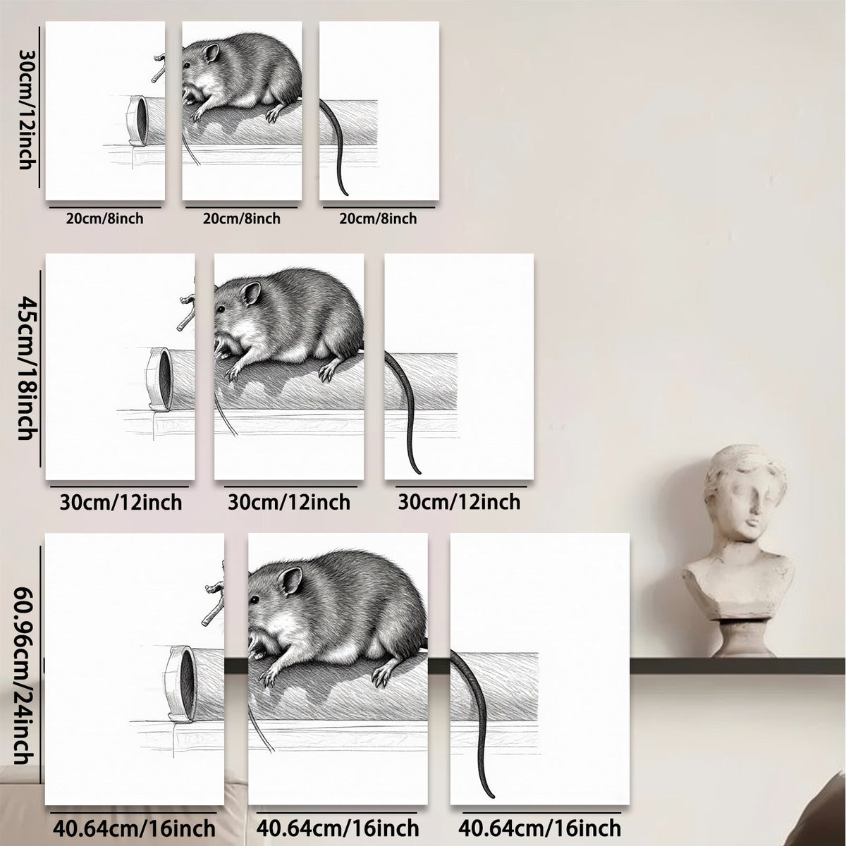 2D flat 1pc Curious rodent atop pipe whimsical farmhouse wall art bathroom decor living room canvas prints gallery wrapped modern minimalist