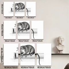 2D flat 1pc Curious rodent atop pipe whimsical farmhouse wall art bathroom decor living room canvas prints gallery wrapped modern minimalist