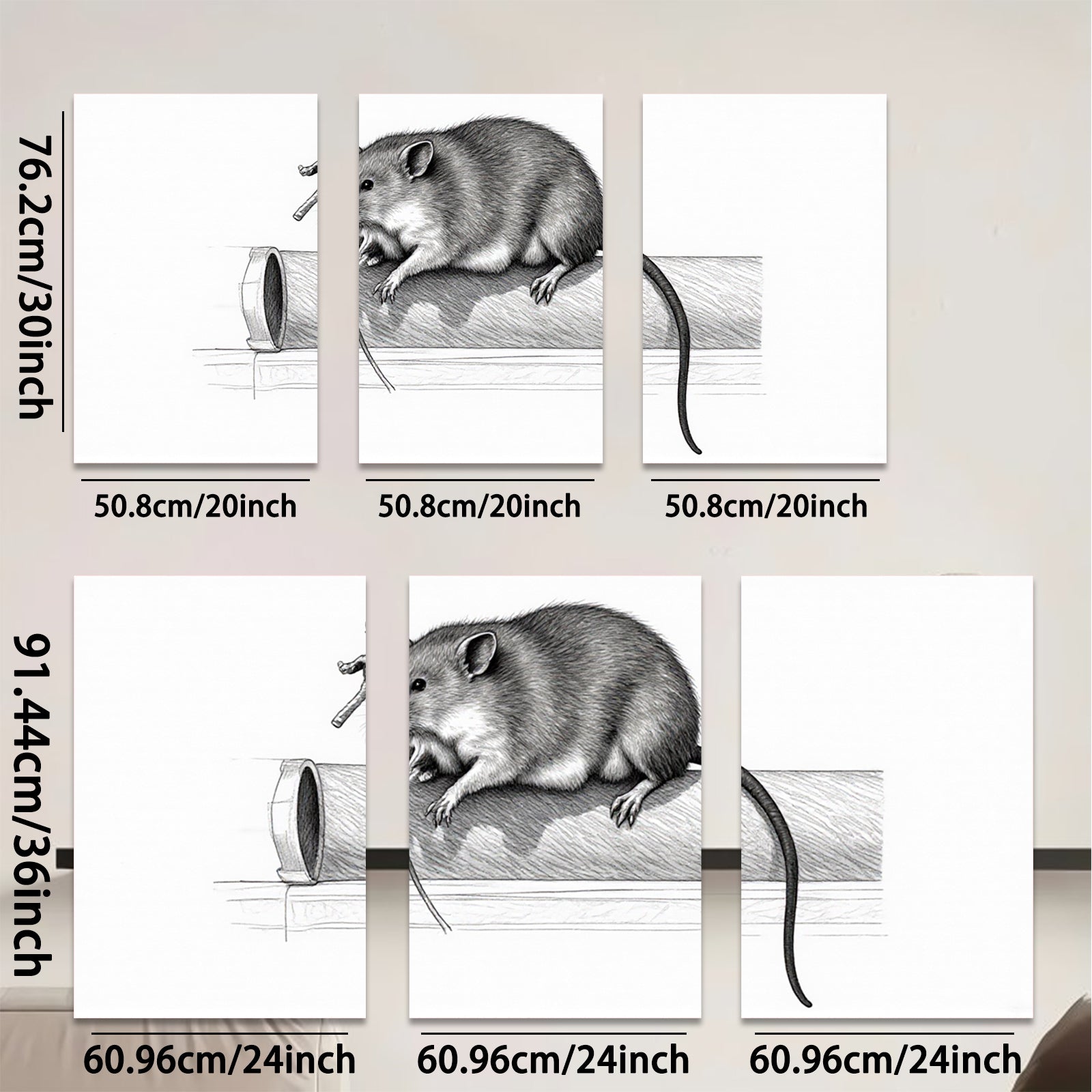 2D flat 1pc Curious rodent atop pipe whimsical farmhouse wall art bathroom decor living room canvas prints gallery wrapped modern minimalist