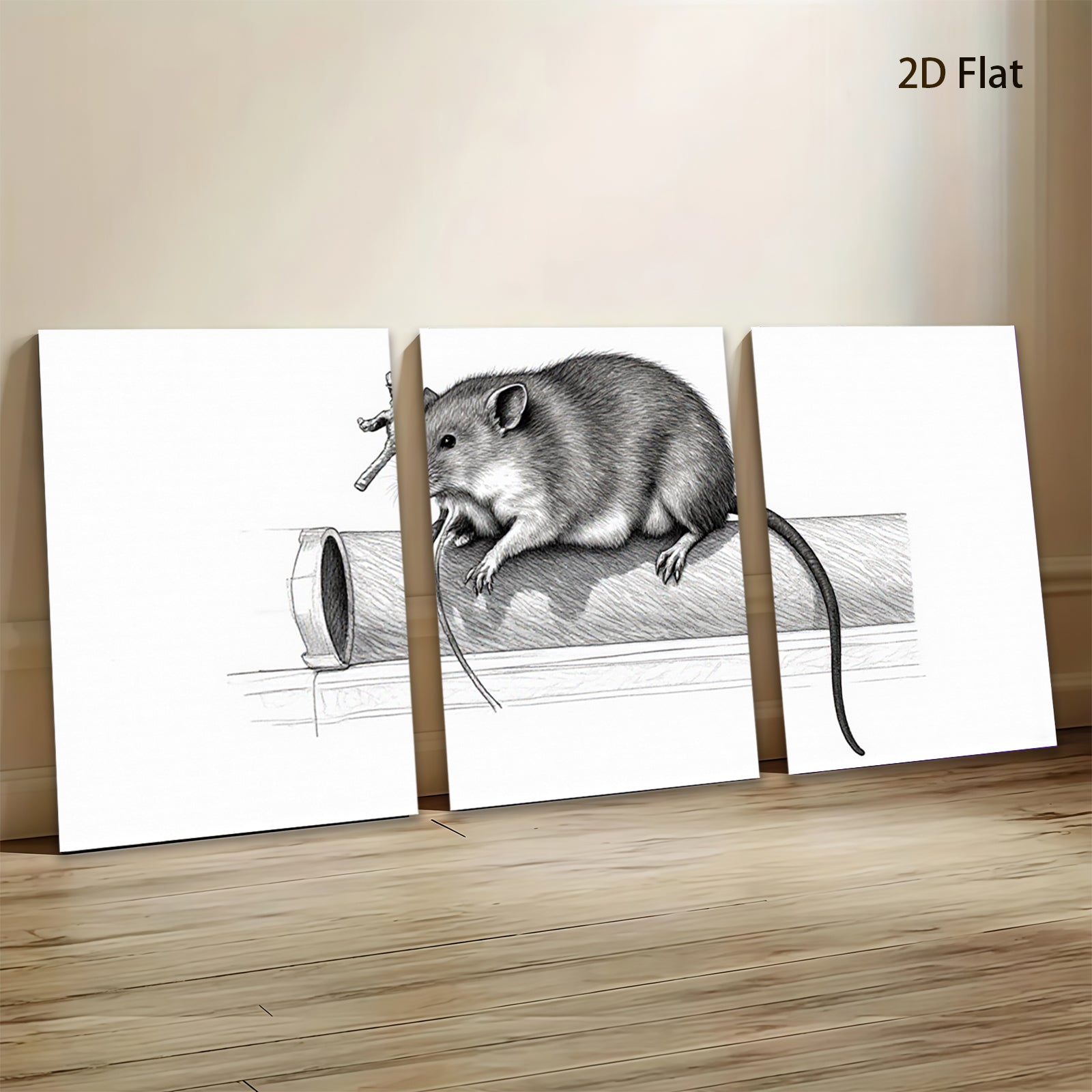 2D flat 1pc Curious rodent atop pipe whimsical farmhouse wall art bathroom decor living room canvas prints gallery wrapped modern minimalist