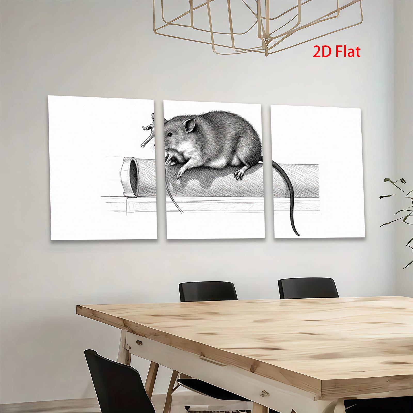 2D flat 1pc Curious rodent atop pipe whimsical farmhouse wall art bathroom decor living room canvas prints gallery wrapped modern minimalist