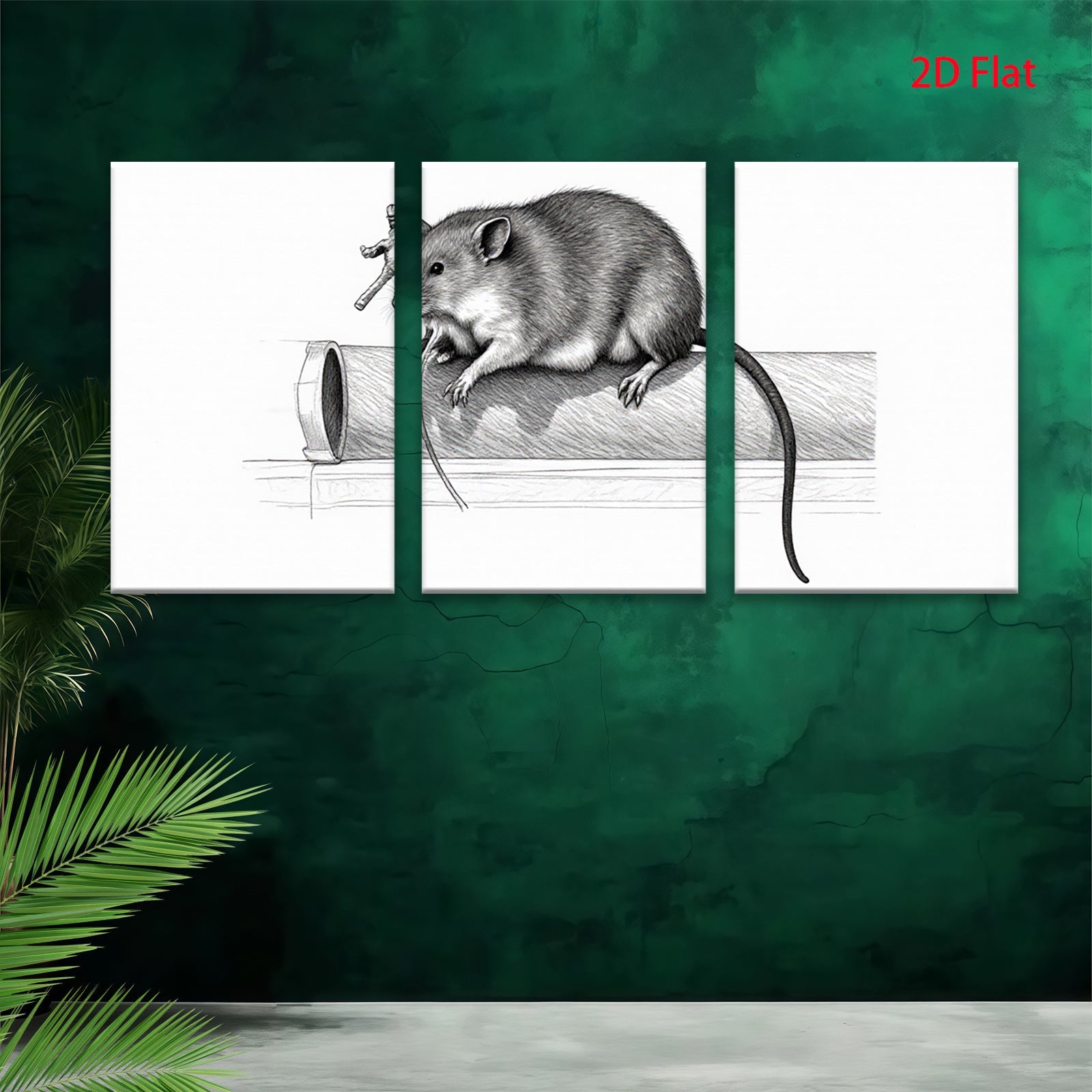 2D flat 1pc Curious rodent atop pipe whimsical farmhouse wall art bathroom decor living room canvas prints gallery wrapped modern minimalist