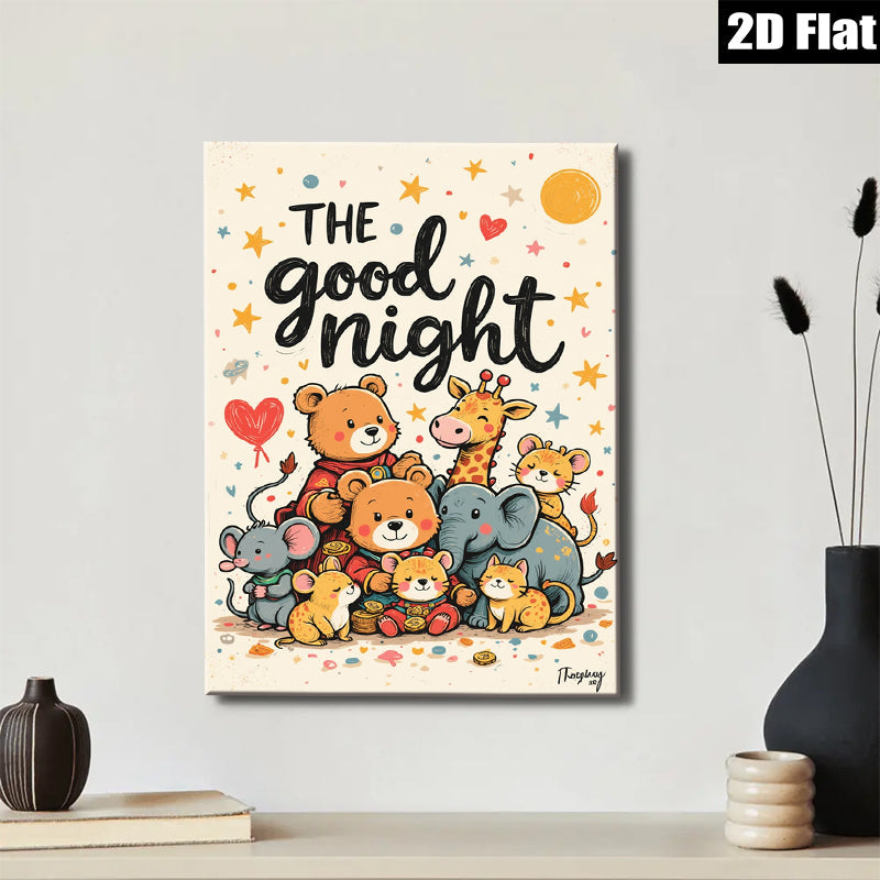 2D flat 1pc Cute Animal Friends Wall Art Kids Room Nursery Decor Playroom Paintings Canvas Prints Cozy Bedroom Artwork Home Decorations Gift Idea Modern Stylish
