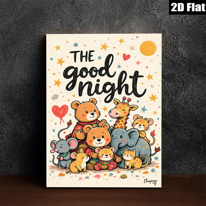 2D flat 1pc Cute Animal Friends Wall Art Kids Room Nursery Decor Playroom Paintings Canvas Prints Cozy Bedroom Artwork Home Decorations Gift Idea Modern Stylish