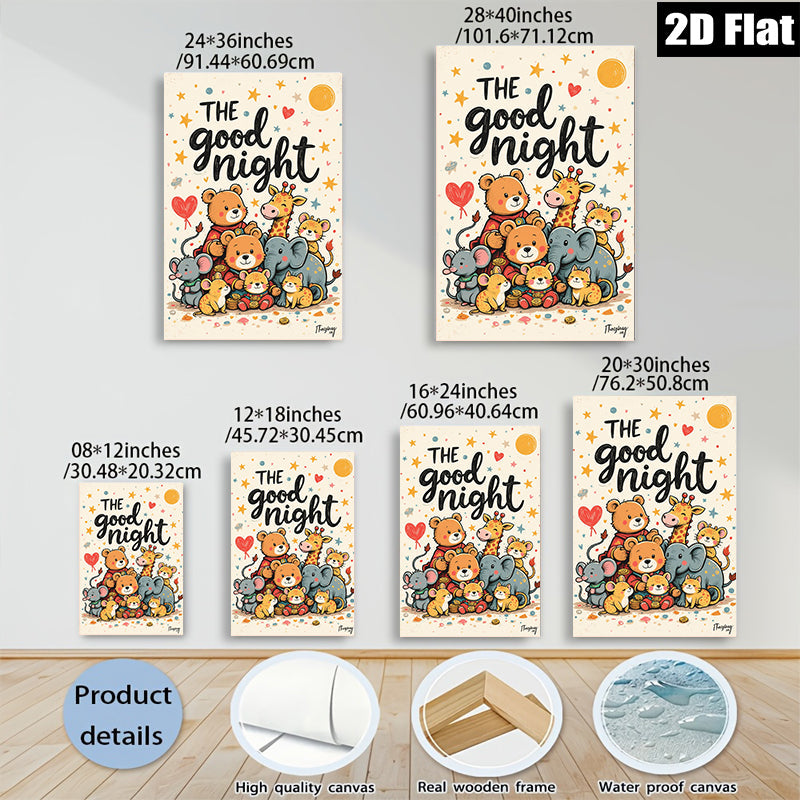2D flat 1pc Cute Animal Friends Wall Art Kids Room Nursery Decor Playroom Paintings Canvas Prints Cozy Bedroom Artwork Home Decorations Gift Idea Modern Stylish
