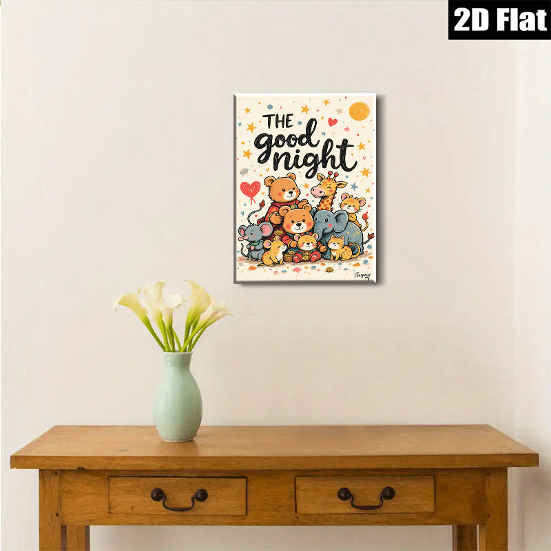 2D flat 1pc Cute Animal Friends Wall Art Kids Room Nursery Decor Playroom Paintings Canvas Prints Cozy Bedroom Artwork Home Decorations Gift Idea Modern Stylish