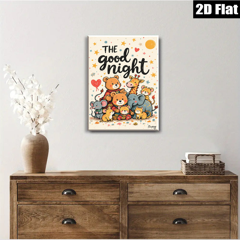 2D flat 1pc Cute Animal Friends Wall Art Kids Room Nursery Decor Playroom Paintings Canvas Prints Cozy Bedroom Artwork Home Decorations Gift Idea Modern Stylish