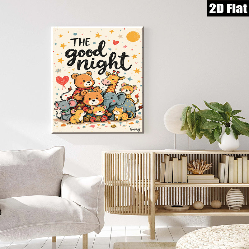 2D flat 1pc Cute Animal Friends Wall Art Kids Room Nursery Decor Playroom Paintings Canvas Prints Cozy Bedroom Artwork Home Decorations Gift Idea Modern Stylish