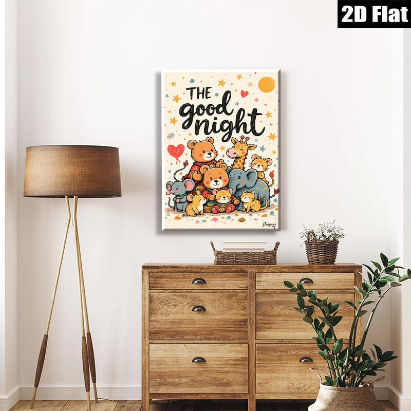2D flat 1pc Cute Animal Friends Wall Art Kids Room Nursery Decor Playroom Paintings Canvas Prints Cozy Bedroom Artwork Home Decorations Gift Idea Modern Stylish