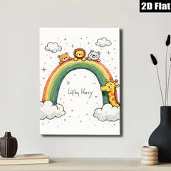 2D flat 1pc Cute Animals Rainbow Wall Art Kids Room Nursery Decor Playroom Paintings Modern Farmhouse Aesthetic Gallery Wrapped Canvas Prints for Baby Bedroom