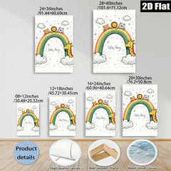 2D flat 1pc Cute Animals Rainbow Wall Art Kids Room Nursery Decor Playroom Paintings Modern Farmhouse Aesthetic Gallery Wrapped Canvas Prints for Baby Bedroom