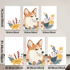 2D flat 1pc Cute Corgi Floral Wall Art Living Room Bedroom Decor Modern Farmhouse Style Canvas Prints Aesthetic Room Decor Gifts for Dog Lovers