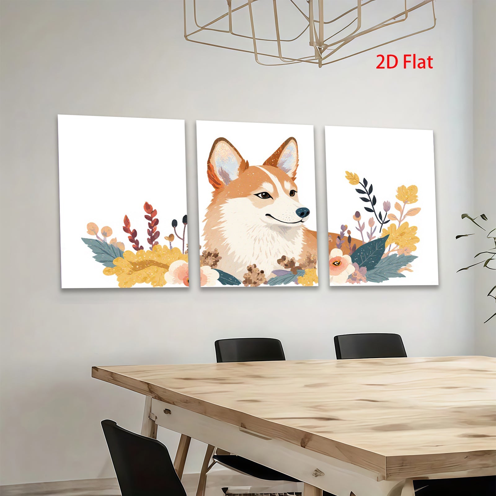 2D flat 1pc Cute Corgi Floral Wall Art Living Room Bedroom Decor Modern Farmhouse Style Canvas Prints Aesthetic Room Decor Gifts for Dog Lovers