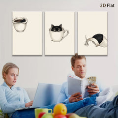 2D flat 1pc Cute Kitten Inside Coffee Mug Wall Art Living Room Bedroom Decor Farmhouse Style Canvas Prints Modern Minimalist Artwork