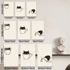 2D flat 1pc Cute Kitten Inside Coffee Mug Wall Art Living Room Bedroom Decor Farmhouse Style Canvas Prints Modern Minimalist Artwork