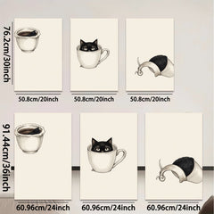 2D flat 1pc Cute Kitten Inside Coffee Mug Wall Art Living Room Bedroom Decor Farmhouse Style Canvas Prints Modern Minimalist Artwork