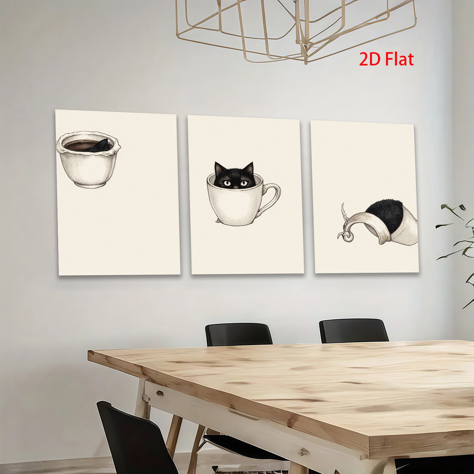 2D flat 1pc Cute Kitten Inside Coffee Mug Wall Art Living Room Bedroom Decor Farmhouse Style Canvas Prints Modern Minimalist Artwork