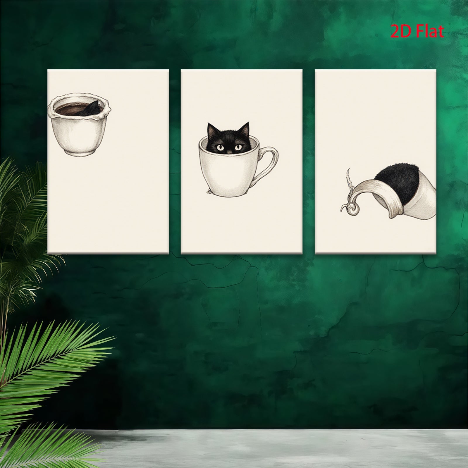 2D flat 1pc Cute Kitten Inside Coffee Mug Wall Art Living Room Bedroom Decor Farmhouse Style Canvas Prints Modern Minimalist Artwork