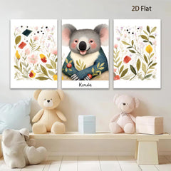 2D flat 1pc Cute Koala Floral Wall Art Canvas Prints for Baby Room Nursery Decor Kids Bedroom Playroom Modern Farmhouse Style