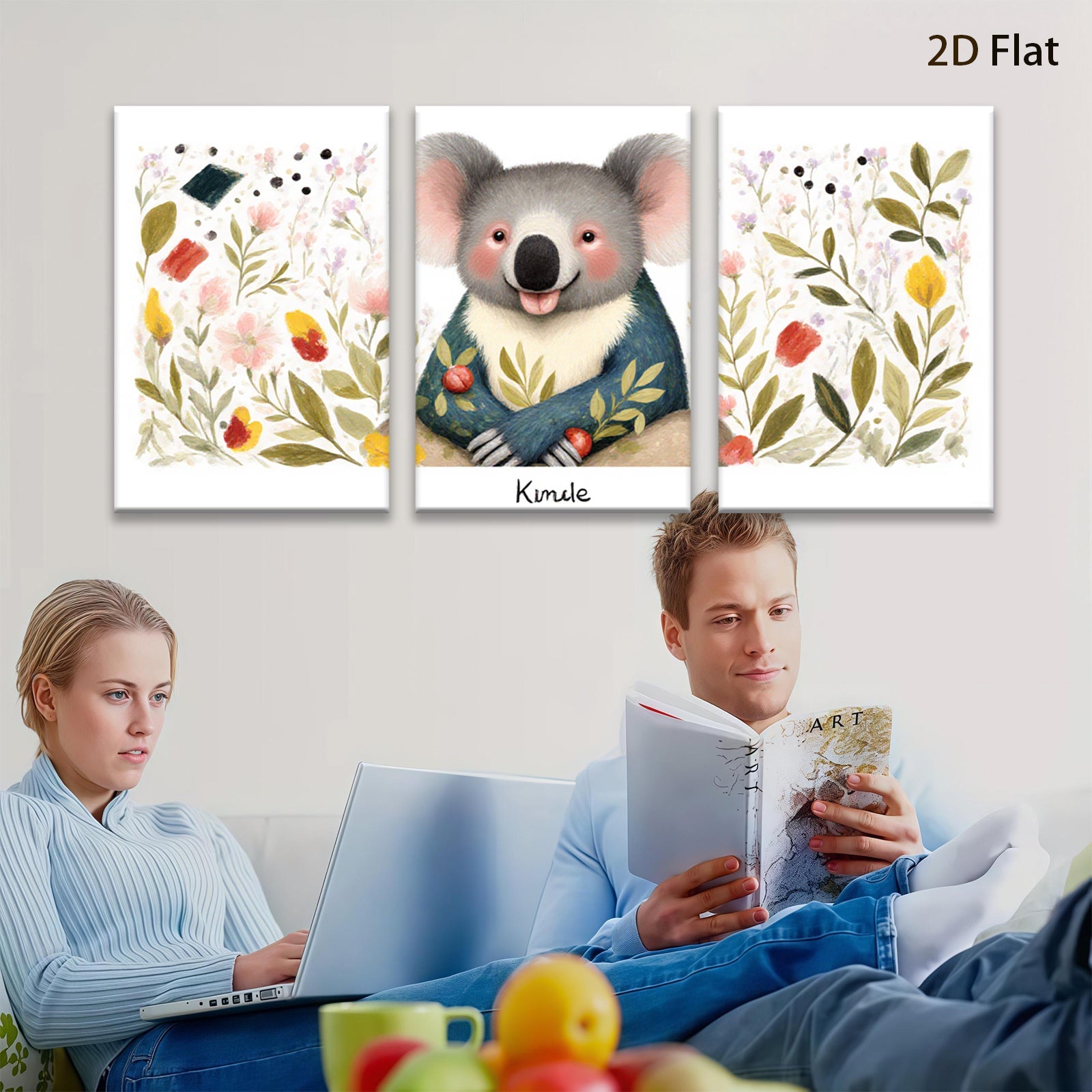 2D flat 1pc Cute Koala Floral Wall Art Canvas Prints for Baby Room Nursery Decor Kids Bedroom Playroom Modern Farmhouse Style