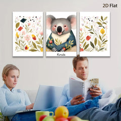 2D flat 1pc Cute Koala Floral Wall Art Canvas Prints for Baby Room Nursery Decor Kids Bedroom Playroom Modern Farmhouse Style