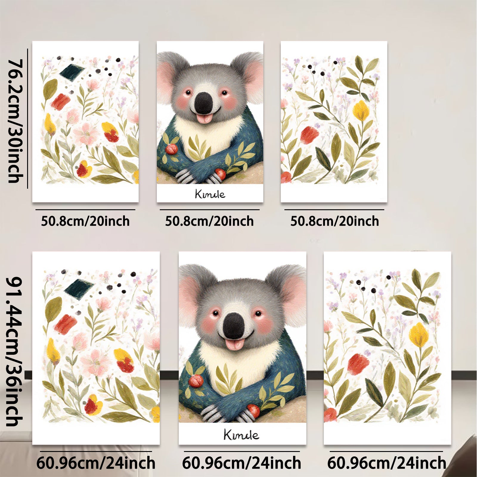 2D flat 1pc Cute Koala Floral Wall Art Canvas Prints for Baby Room Nursery Decor Kids Bedroom Playroom Modern Farmhouse Style