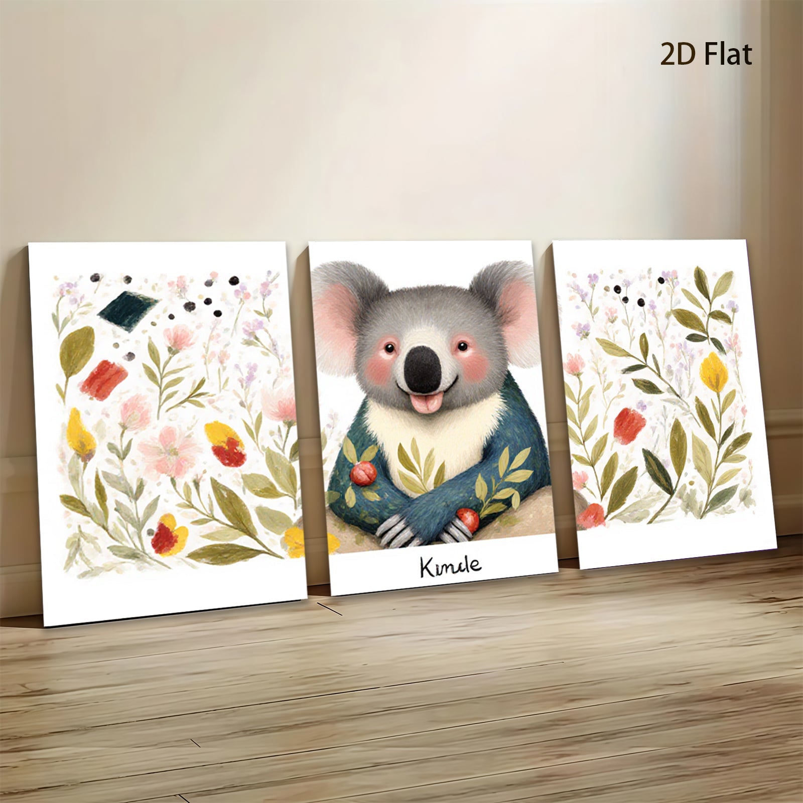 2D flat 1pc Cute Koala Floral Wall Art Canvas Prints for Baby Room Nursery Decor Kids Bedroom Playroom Modern Farmhouse Style
