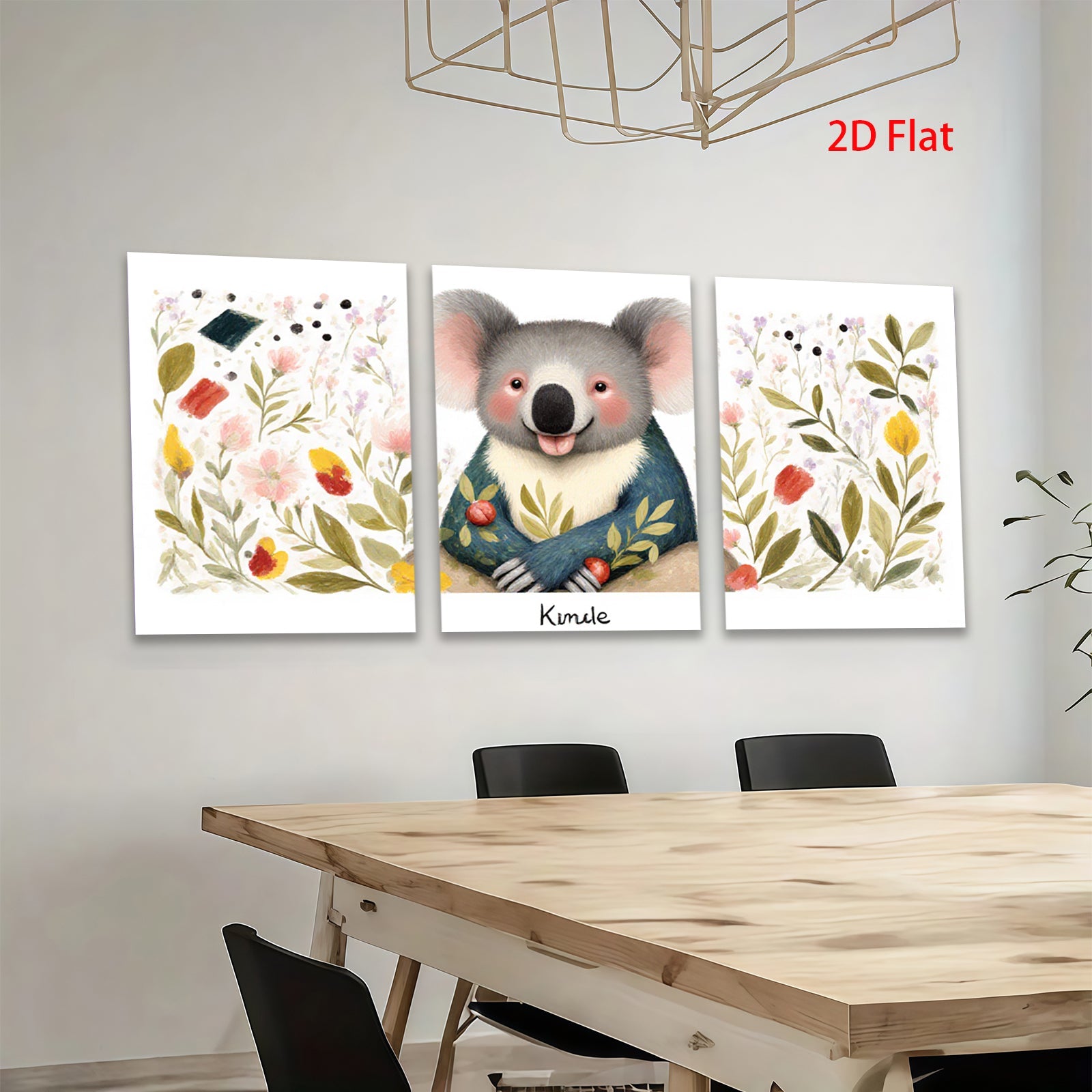 2D flat 1pc Cute Koala Floral Wall Art Canvas Prints for Baby Room Nursery Decor Kids Bedroom Playroom Modern Farmhouse Style