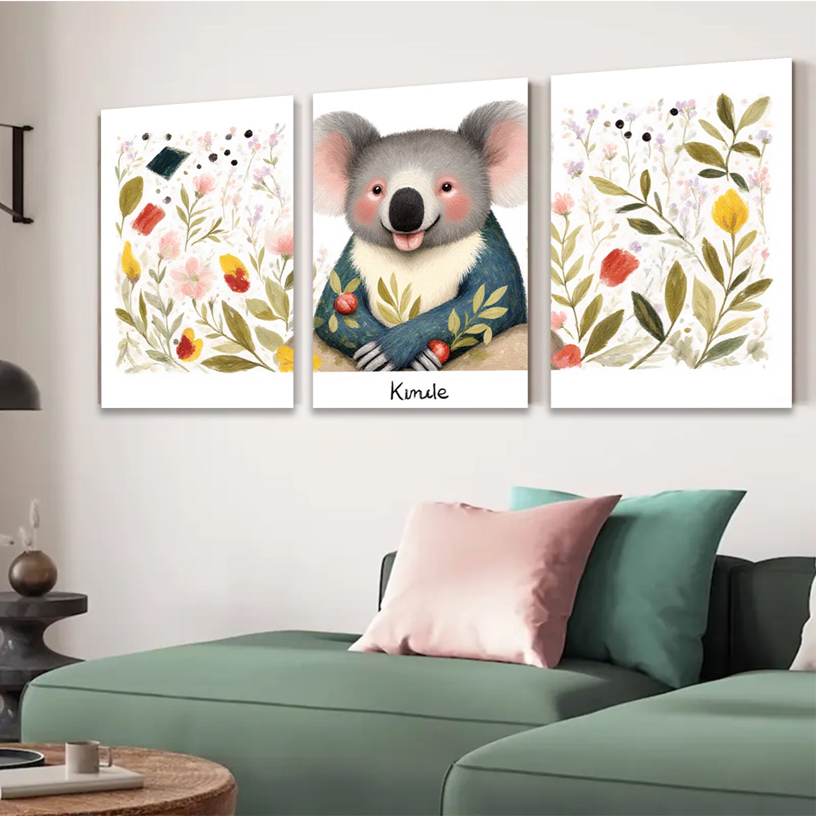2D flat 1pc Cute Koala Floral Wall Art Canvas Prints for Baby Room Nursery Decor Kids Bedroom Playroom Modern Farmhouse Style