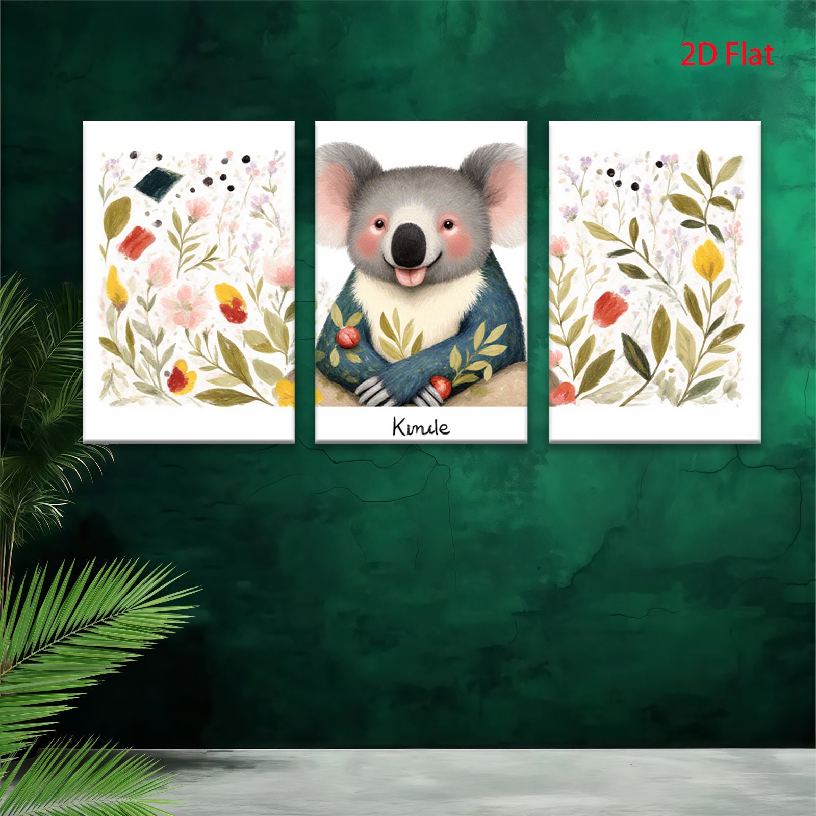 2D flat 1pc Cute Koala Floral Wall Art Canvas Prints for Baby Room Nursery Decor Kids Bedroom Playroom Modern Farmhouse Style