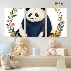 2D flat 1pc Cute Panda Blossom Wall Art Botanical Prints Nursery Decor Kids Room Playroom Gallery Wrapped Canvas Prints Modern Farmhouse Style