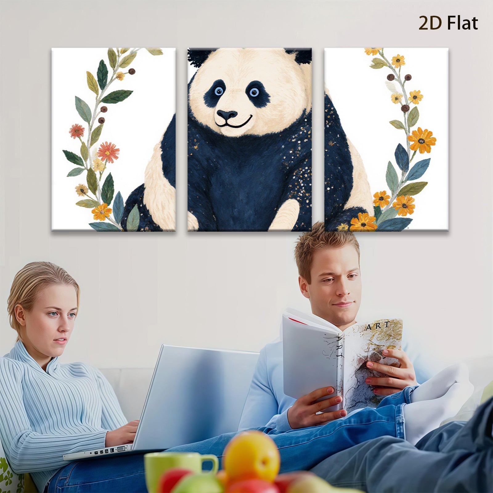 2D flat 1pc Cute Panda Blossom Wall Art Botanical Prints Nursery Decor Kids Room Playroom Gallery Wrapped Canvas Prints Modern Farmhouse Style