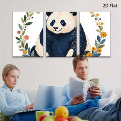 2D flat 1pc Cute Panda Blossom Wall Art Botanical Prints Nursery Decor Kids Room Playroom Gallery Wrapped Canvas Prints Modern Farmhouse Style