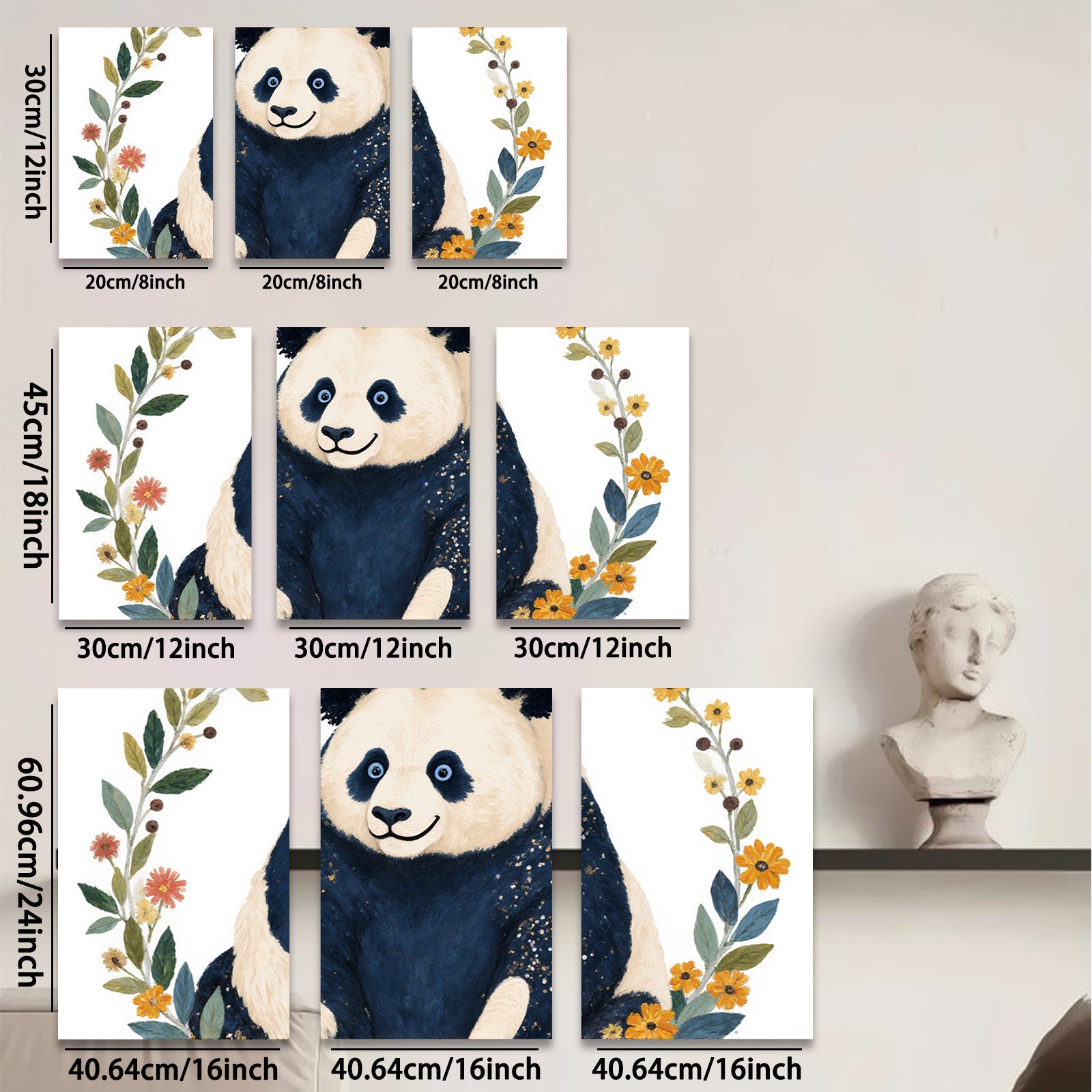 2D flat 1pc Cute Panda Blossom Wall Art Botanical Prints Nursery Decor Kids Room Playroom Gallery Wrapped Canvas Prints Modern Farmhouse Style