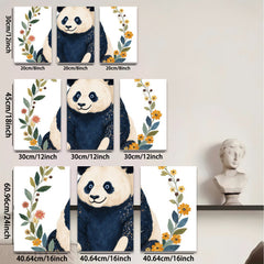 2D flat 1pc Cute Panda Blossom Wall Art Botanical Prints Nursery Decor Kids Room Playroom Gallery Wrapped Canvas Prints Modern Farmhouse Style