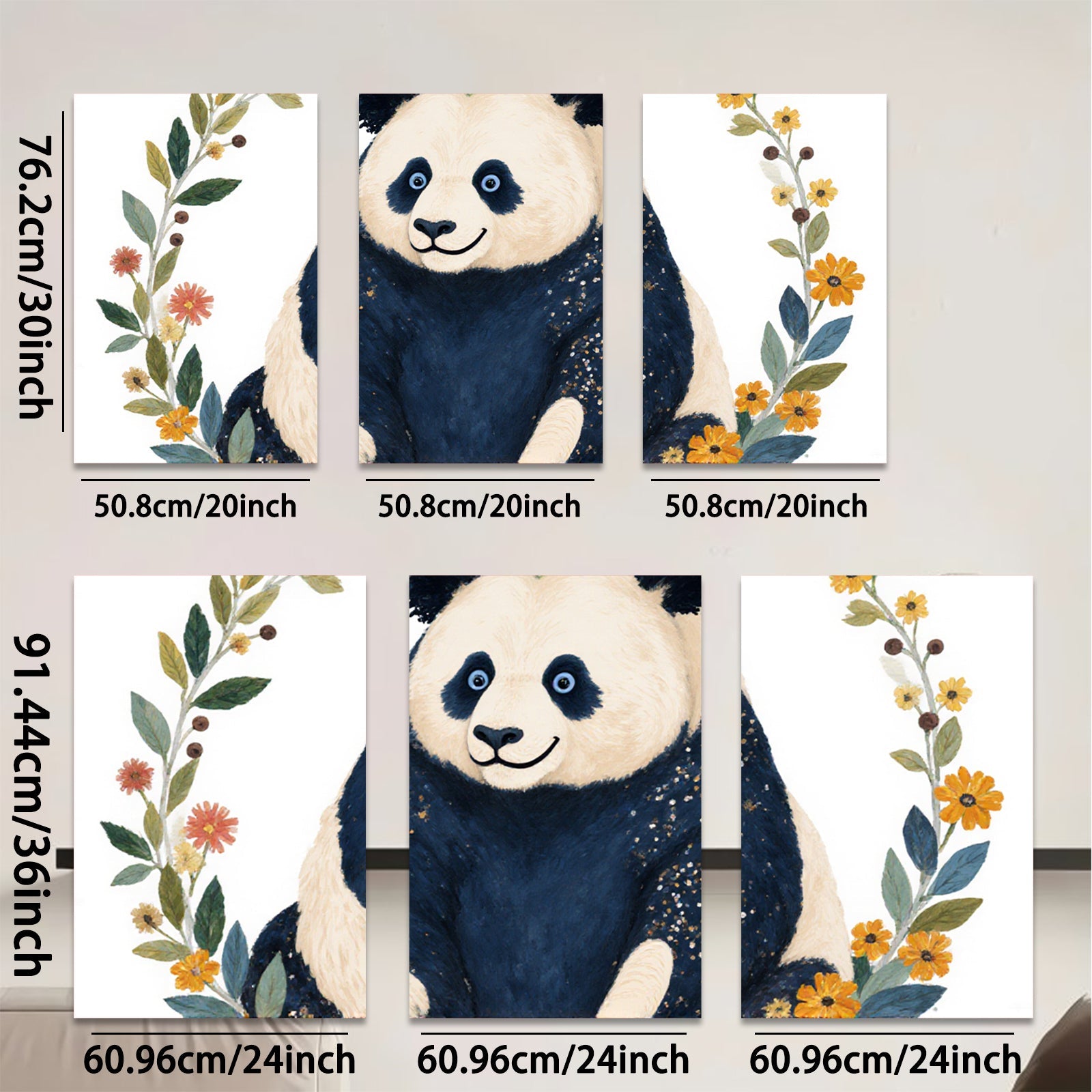 2D flat 1pc Cute Panda Blossom Wall Art Botanical Prints Nursery Decor Kids Room Playroom Gallery Wrapped Canvas Prints Modern Farmhouse Style