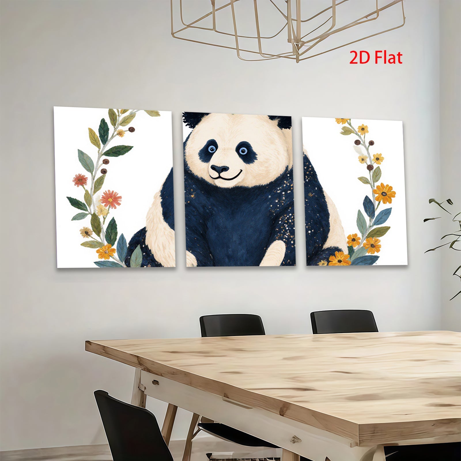 2D flat 1pc Cute Panda Blossom Wall Art Botanical Prints Nursery Decor Kids Room Playroom Gallery Wrapped Canvas Prints Modern Farmhouse Style