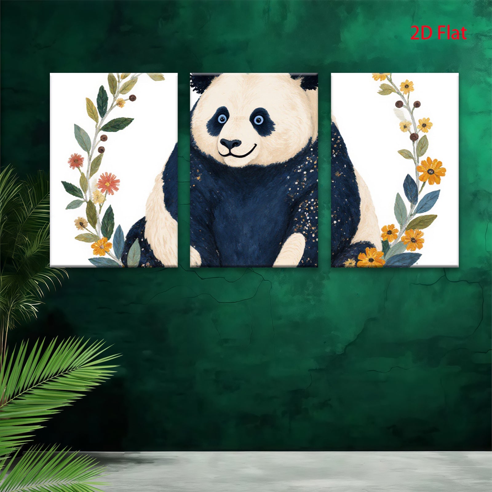 2D flat 1pc Cute Panda Blossom Wall Art Botanical Prints Nursery Decor Kids Room Playroom Gallery Wrapped Canvas Prints Modern Farmhouse Style