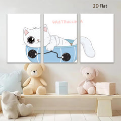 2D flat 1pc Cute kitten relaxes in blue tub bathroom wall art kids room nursery decor farmhouse style modern minimalist prints cozy vibes