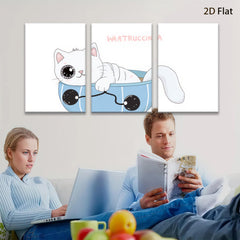 2D flat 1pc Cute kitten relaxes in blue tub bathroom wall art kids room nursery decor farmhouse style modern minimalist prints cozy vibes