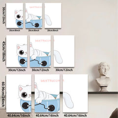 2D flat 1pc Cute kitten relaxes in blue tub bathroom wall art kids room nursery decor farmhouse style modern minimalist prints cozy vibes
