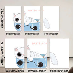 2D flat 1pc Cute kitten relaxes in blue tub bathroom wall art kids room nursery decor farmhouse style modern minimalist prints cozy vibes