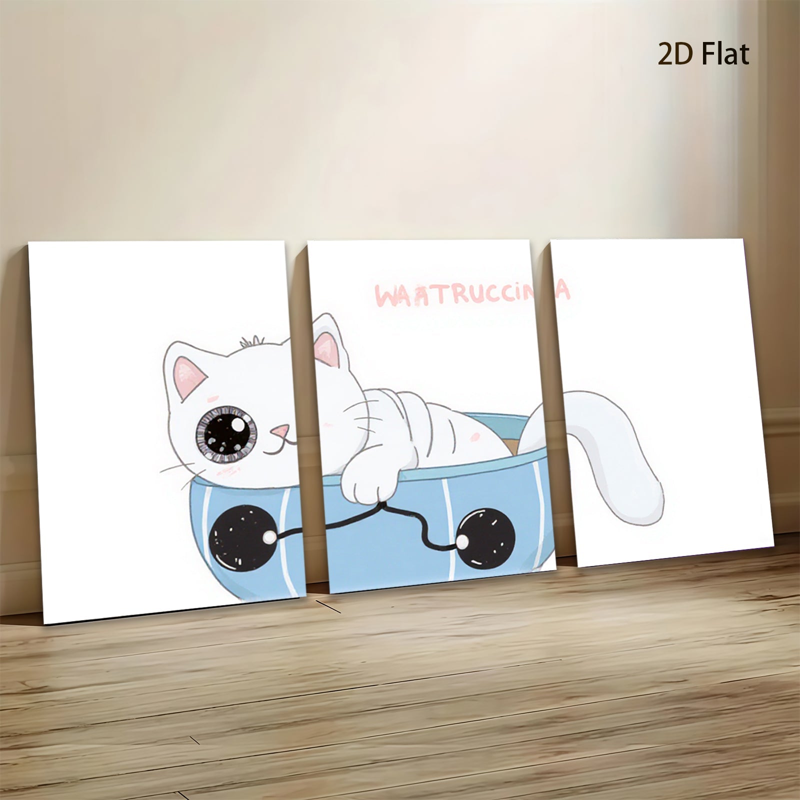 2D flat 1pc Cute kitten relaxes in blue tub bathroom wall art kids room nursery decor farmhouse style modern minimalist prints cozy vibes