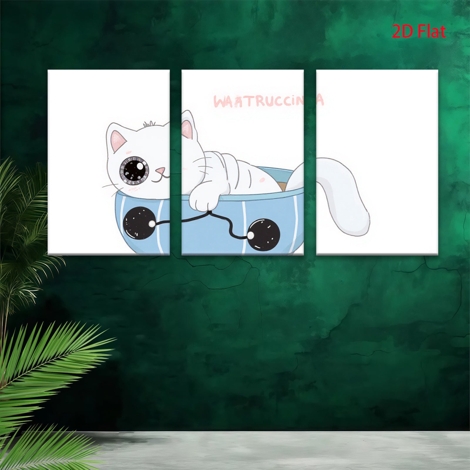 2D flat 1pc Cute kitten relaxes in blue tub bathroom wall art kids room nursery decor farmhouse style modern minimalist prints cozy vibes