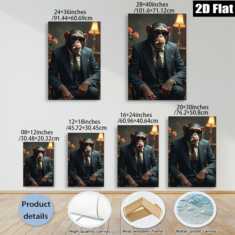 2D flat 1pc Dapper Monkey Portrait Study Living Room Bedroom Gallery Wall Art Modern Farmhouse Decor Animal Canvas Prints