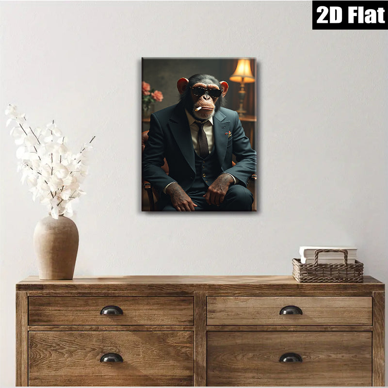 2D flat 1pc Dapper Monkey Portrait Study Living Room Bedroom Gallery Wall Art Modern Farmhouse Decor Animal Canvas Prints