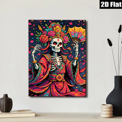 2D flat 1pc Day of Dead Floral Skeleton Lady Wall Art Decor Living Room Bedroom Gallery Wrapped Canvas Print Modern Farmhouse Style Home D��cor Gift Idea