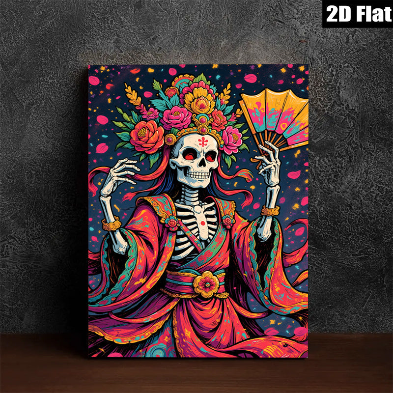 2D flat 1pc Day of Dead Floral Skeleton Lady Wall Art Decor Living Room Bedroom Gallery Wrapped Canvas Print Modern Farmhouse Style Home D��cor Gift Idea