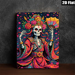 2D flat 1pc Day of Dead Floral Skeleton Lady Wall Art Decor Living Room Bedroom Gallery Wrapped Canvas Print Modern Farmhouse Style Home D��cor Gift Idea